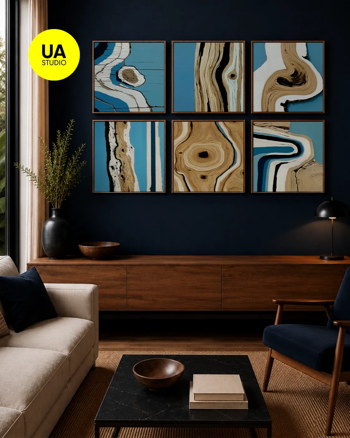 KIT 6 QUADROS DECORATIVOS - blue wood texture